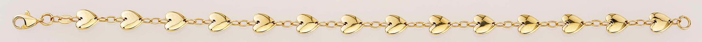14K Yellow Gold Multi-Heart Puffy Station Bracelet