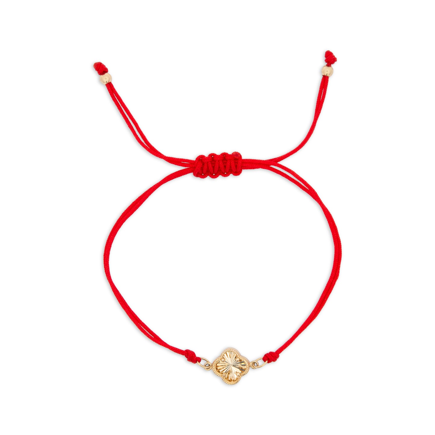 14K Yellow Gold Red String Clover Bracelet