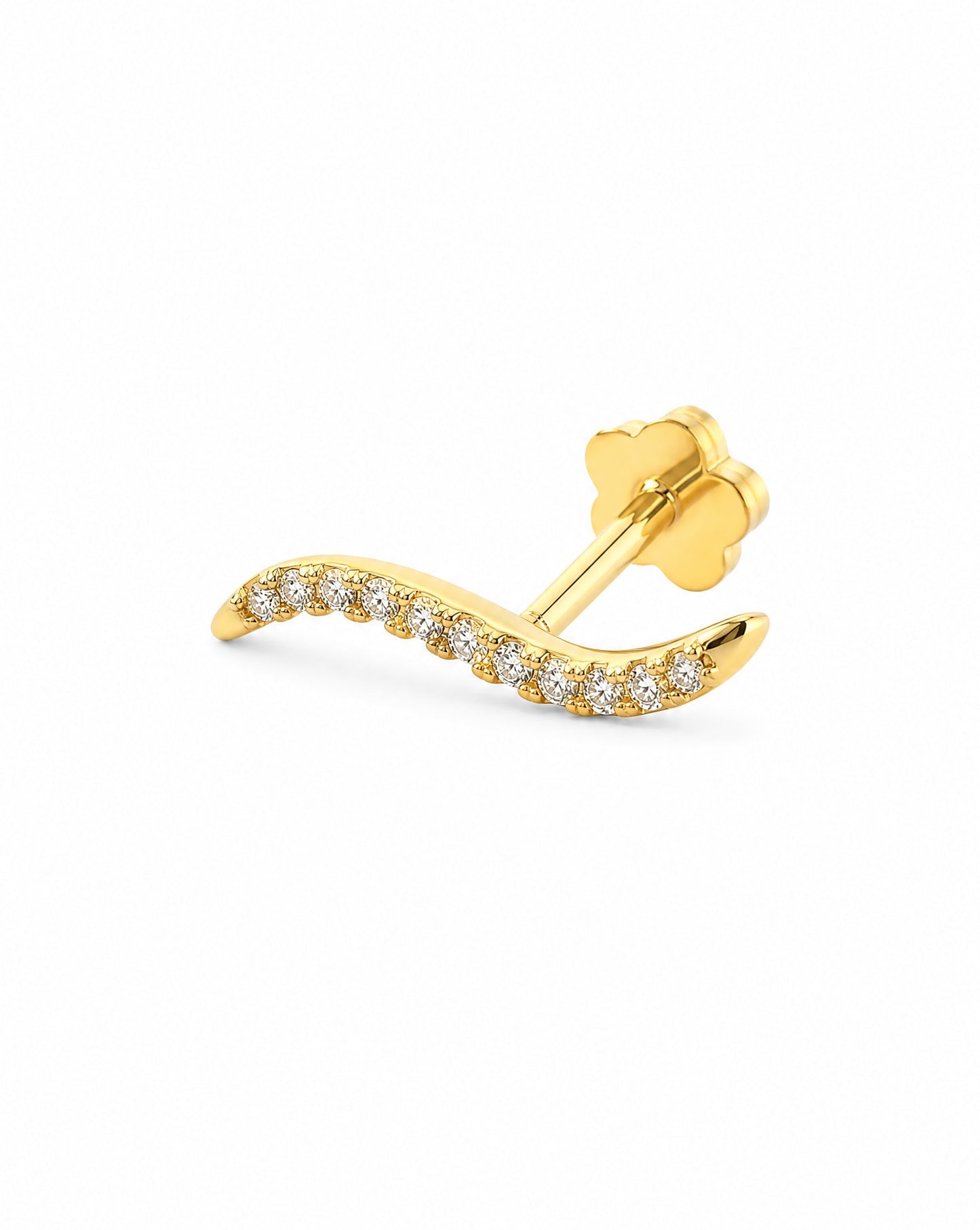 14K Yellow Gold CZ Curved Bar Cartilage Earring