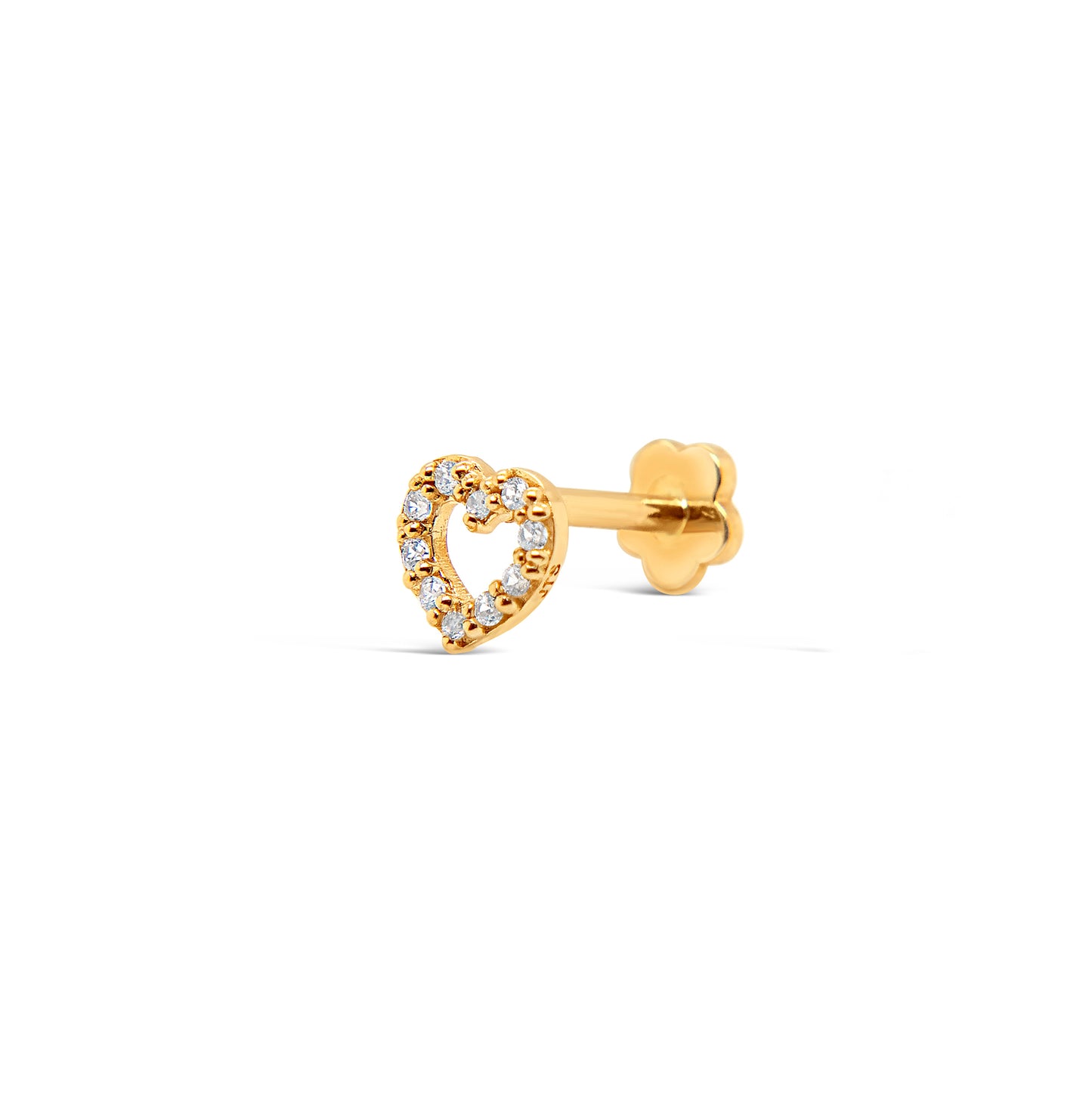 14K Yellow Gold CZ Open Heart Cartilage Earring