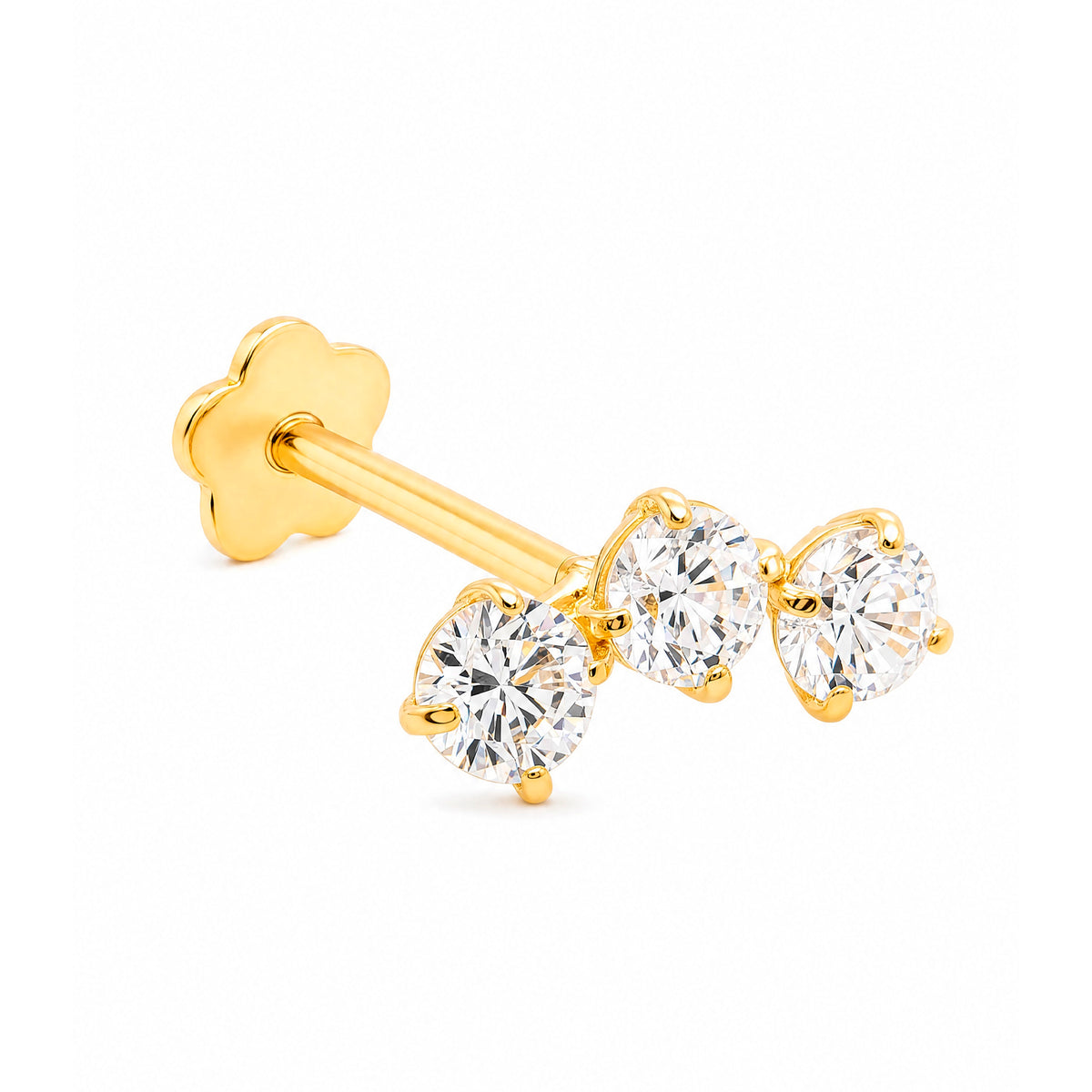 14K Yellow Gold 3 CZ Stones Crawler Cartilage Earring- Large
