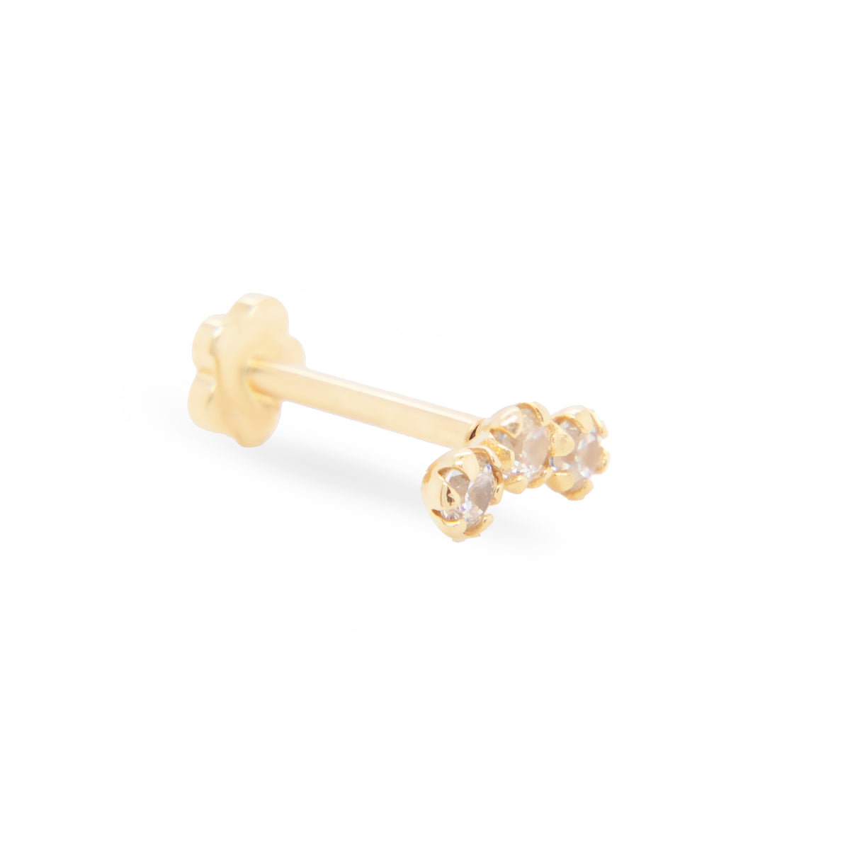 14K Yellow Gold 3 CZ Stones Crawler Cartilage Earring- Medium
