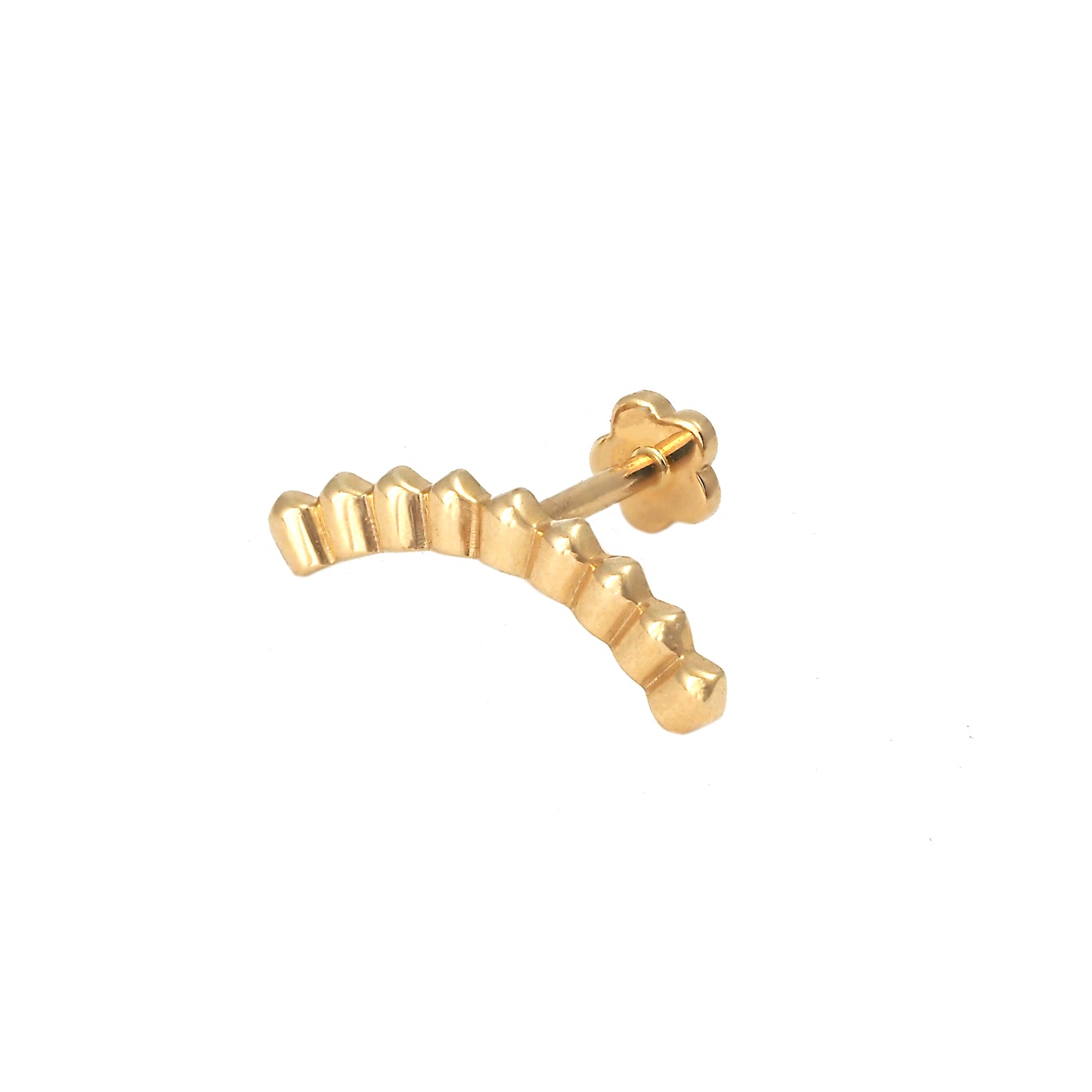 14K Yellow Gold Plain Curved Spike Bar Cartilage Earring