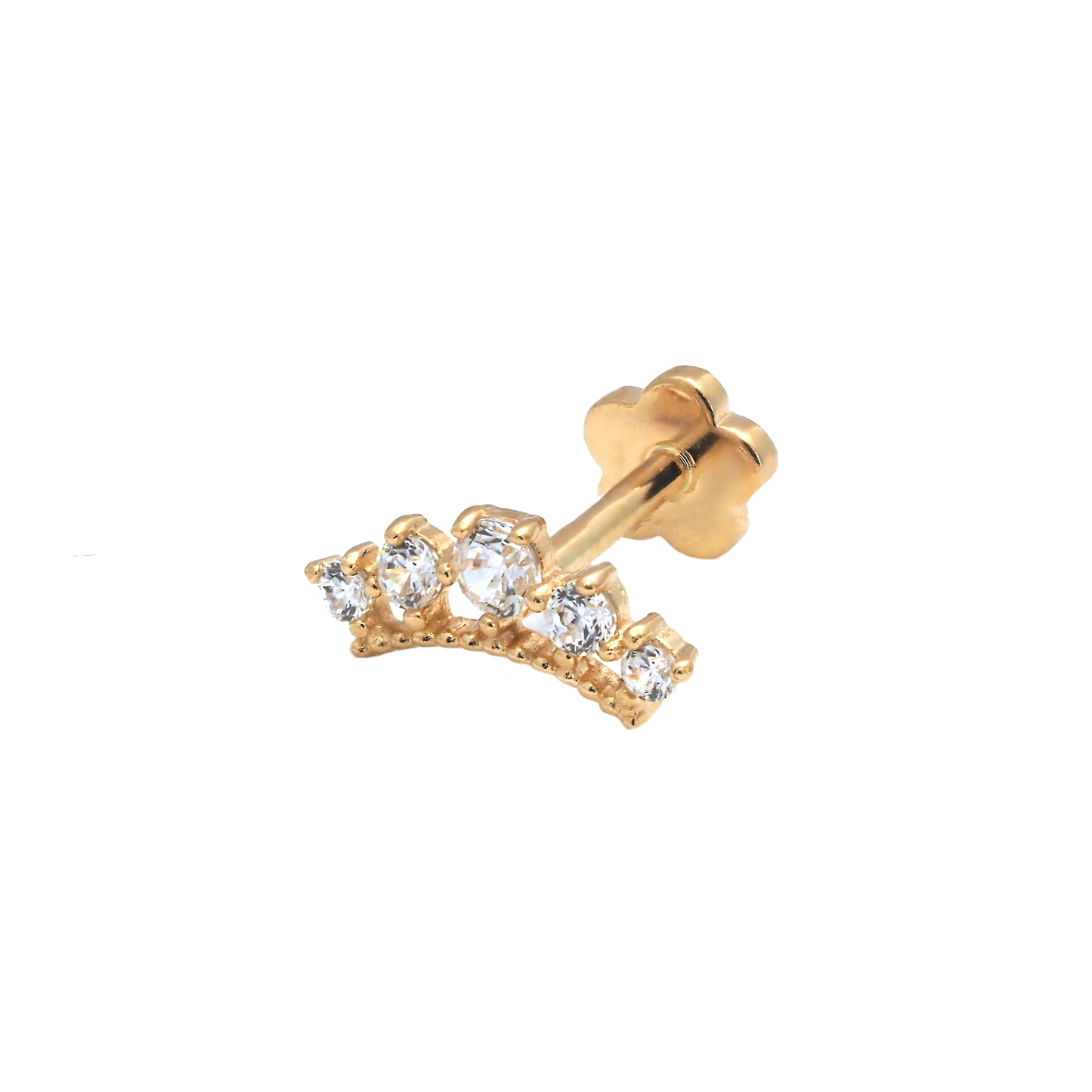 14K Yellow Gold 5 Round Cz Crown Cartilage Earring