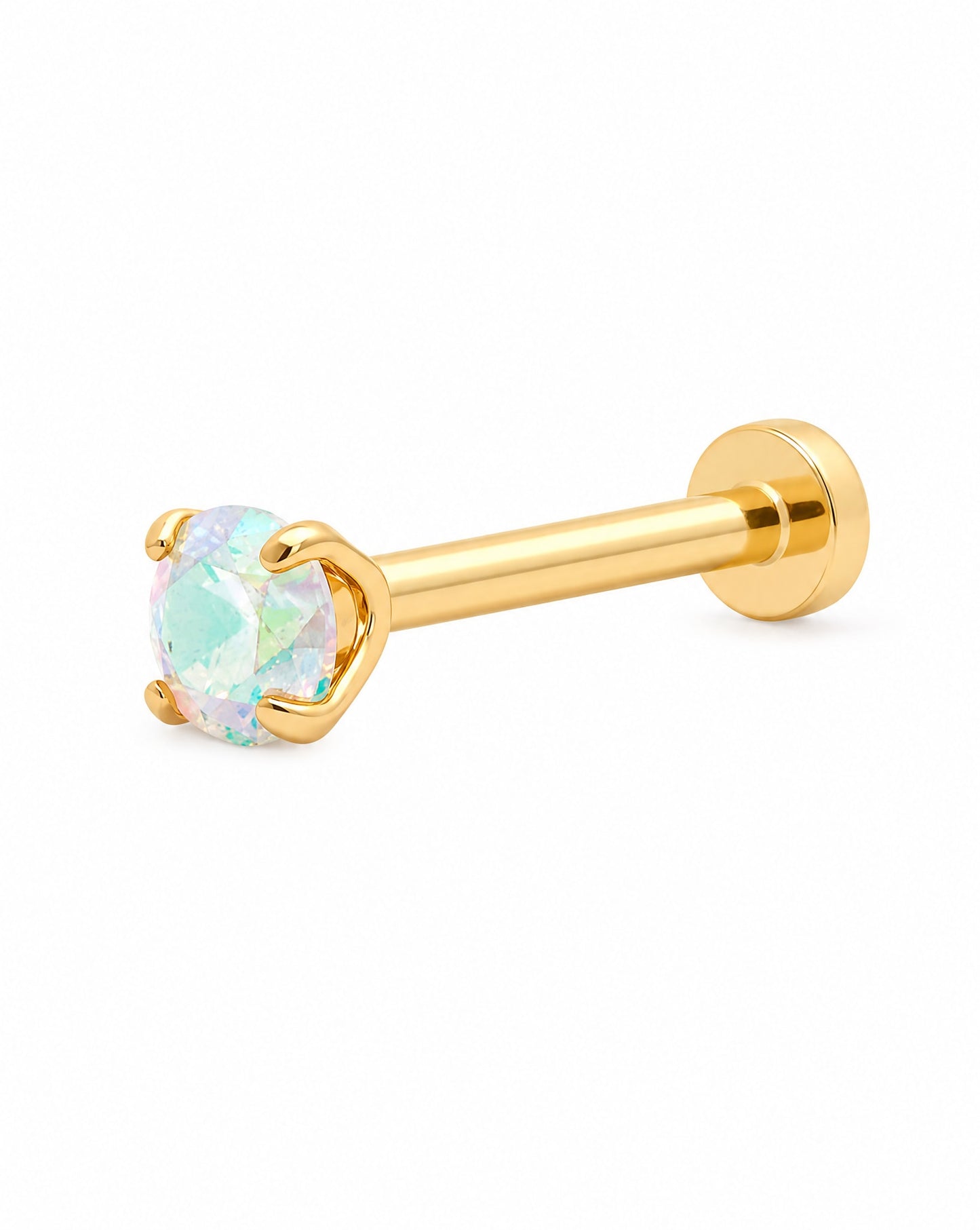 14K Yellow Gold Single Stone "Aurora Boreal" Cartilage Earring