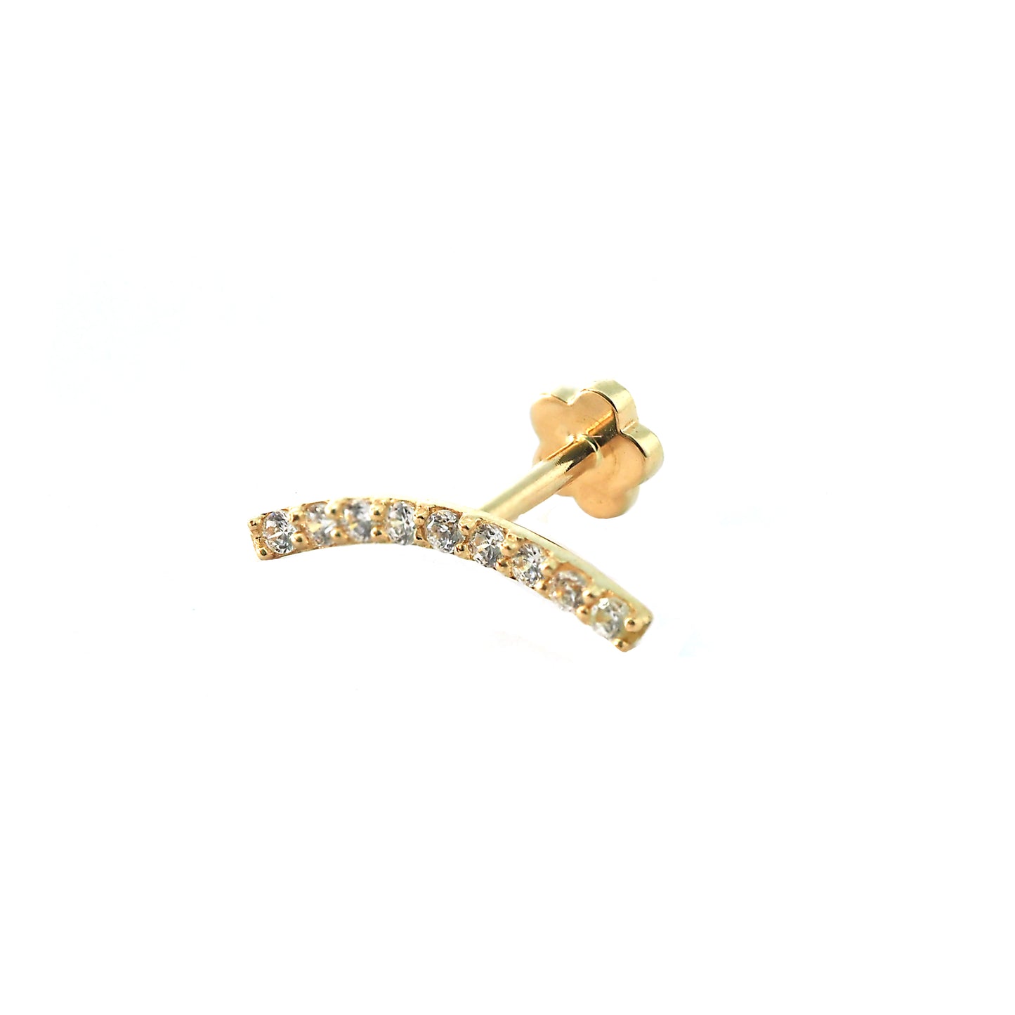 14K Yellow Gold CZ Curved Bar Cartilage Flatback
