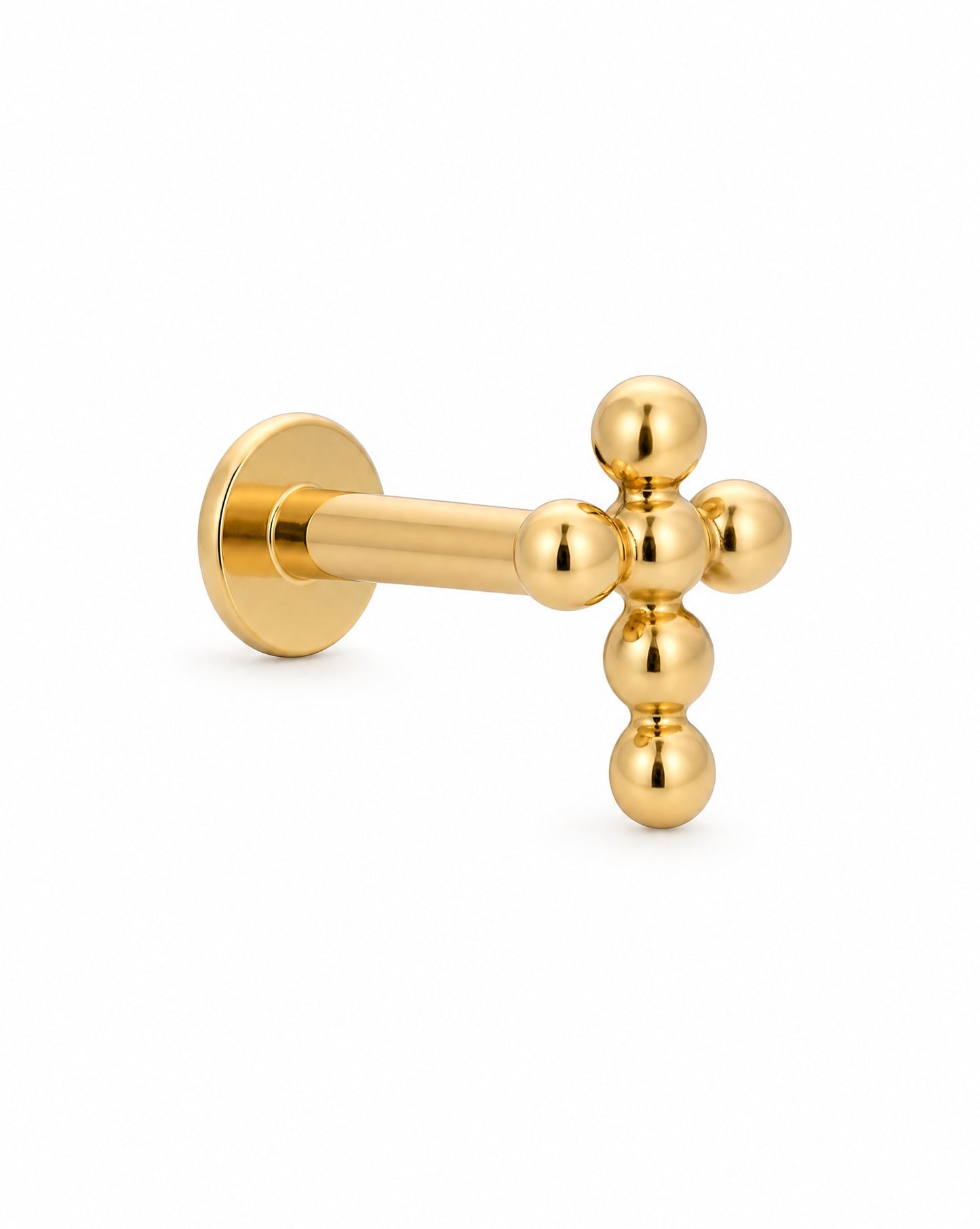 14K Yellow Gold Beadded Cross Cartilage Earring- Medium