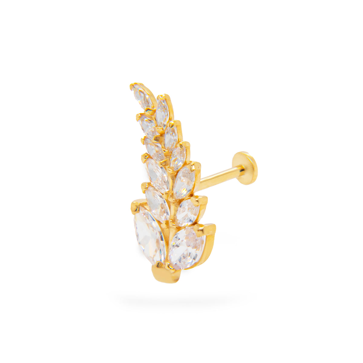 14K Yellow Gold Big Leaf Marquise CZ Cartilage Earring