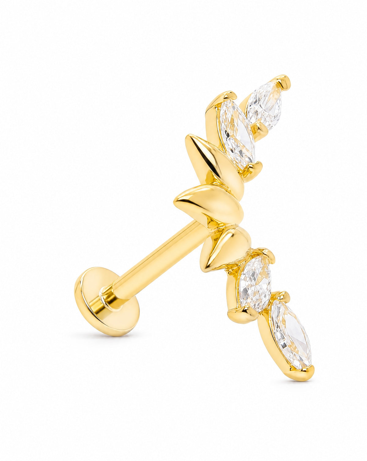 14K Yellow Gold Crawler Marquise CZ Cartilage Earring