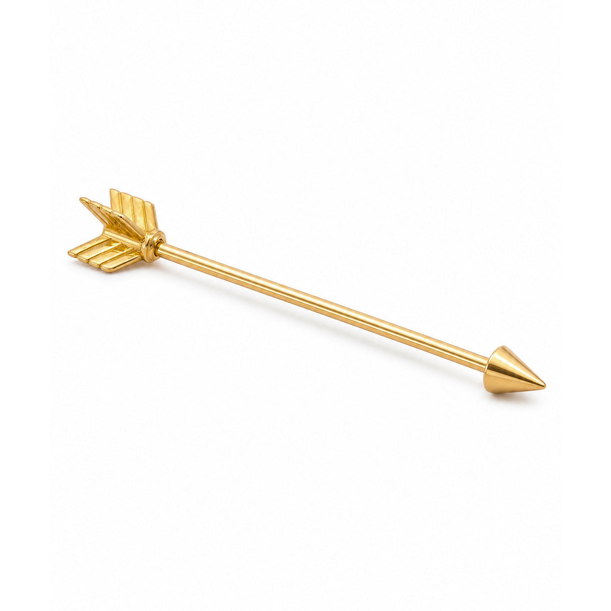 14K Yellow Gold Arrow Industrial Bar Cartilage Earring