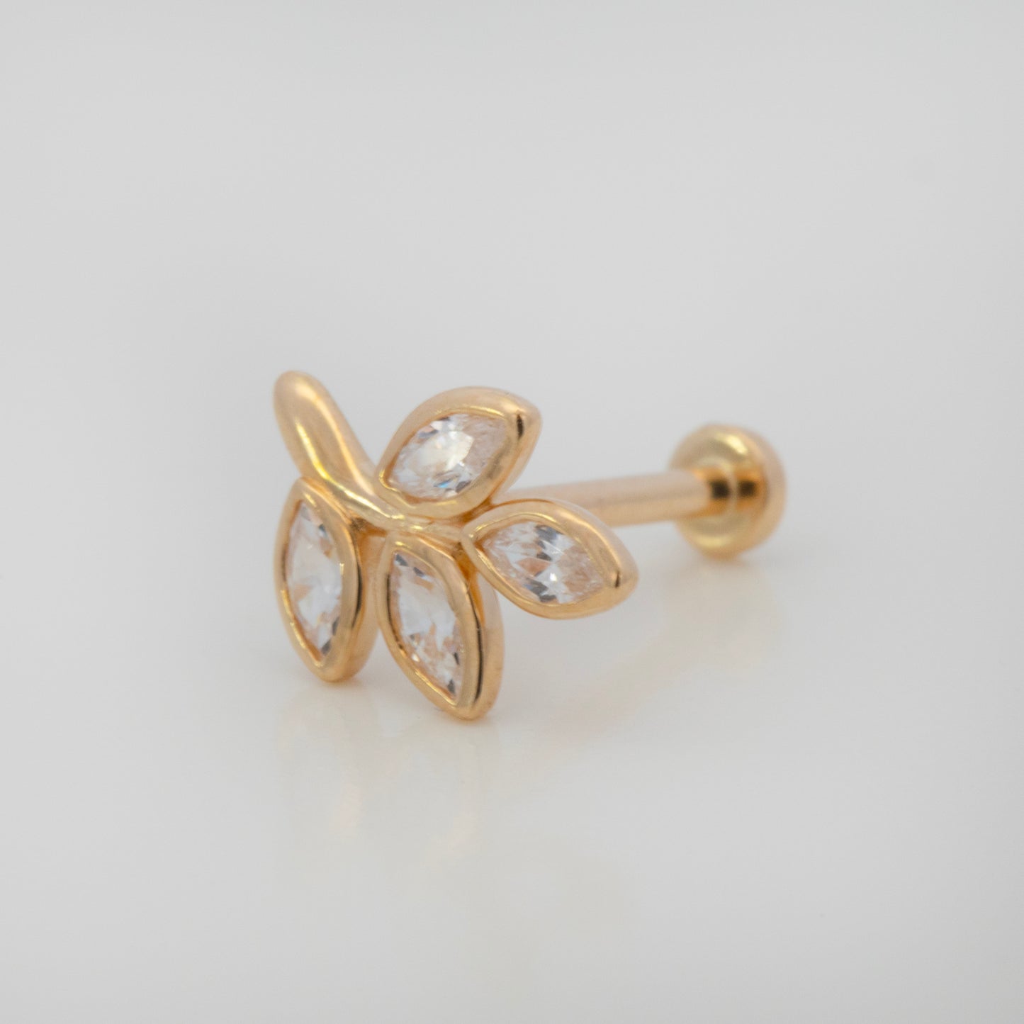 14K Yellow Gold CZ Marquise Bloom Cartilage Flatback