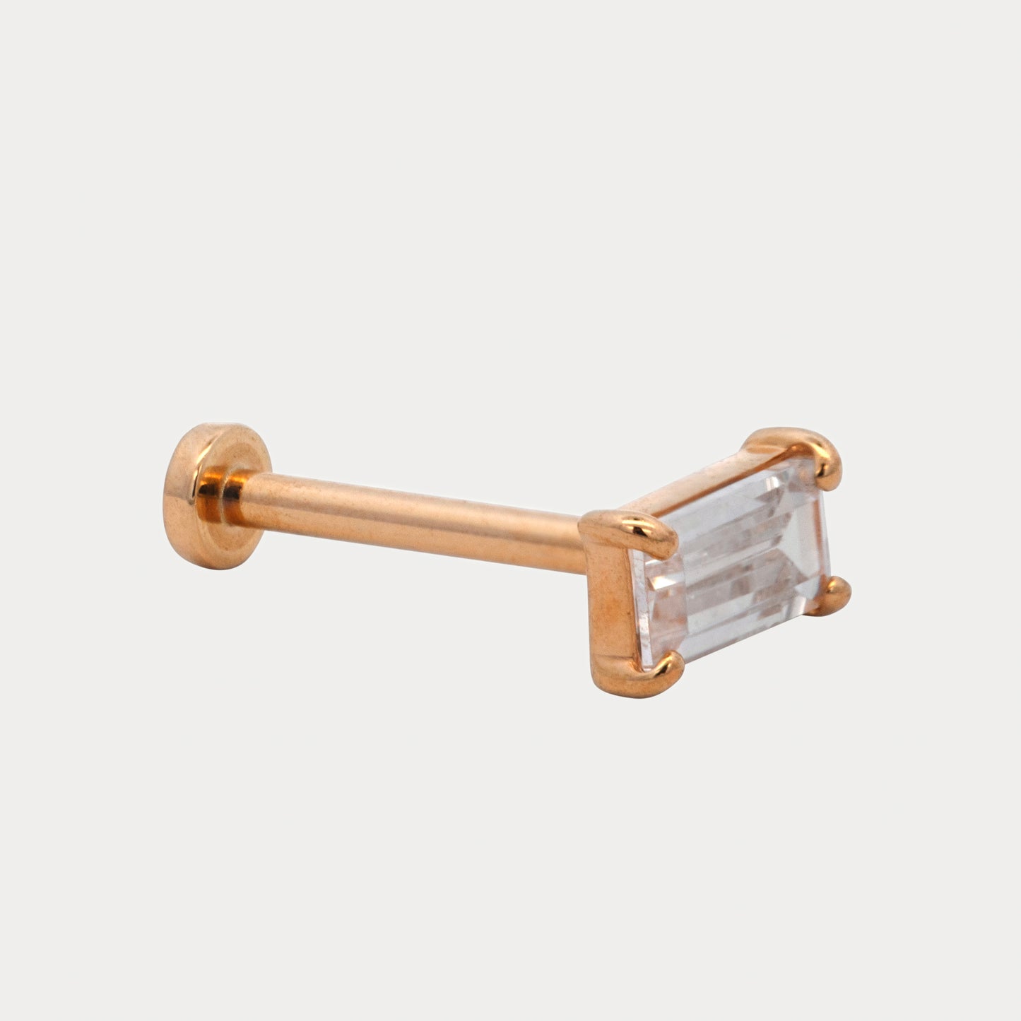 14K Yellow Gold Single CZ Baguette Cartilage Earring