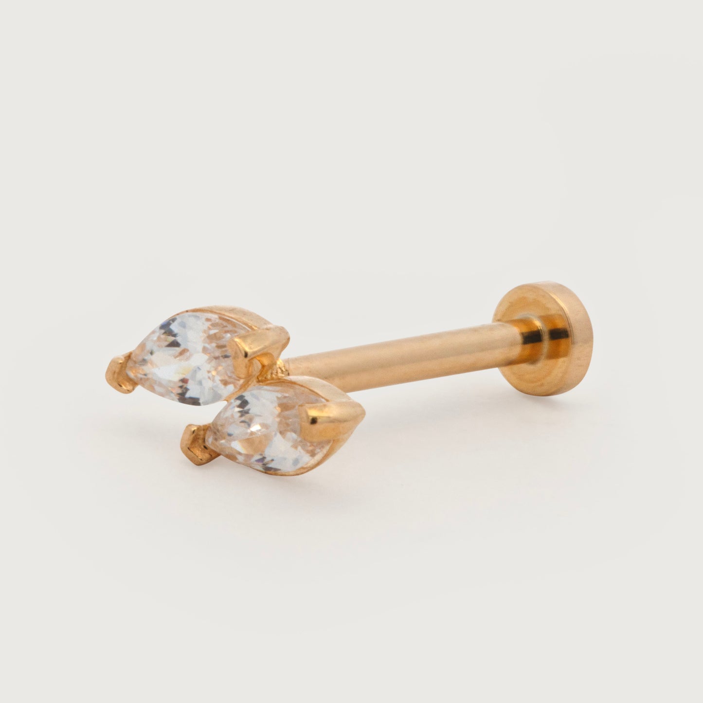 14K Yellow Gold Two CZ Marquise Cut Cartilage Earring