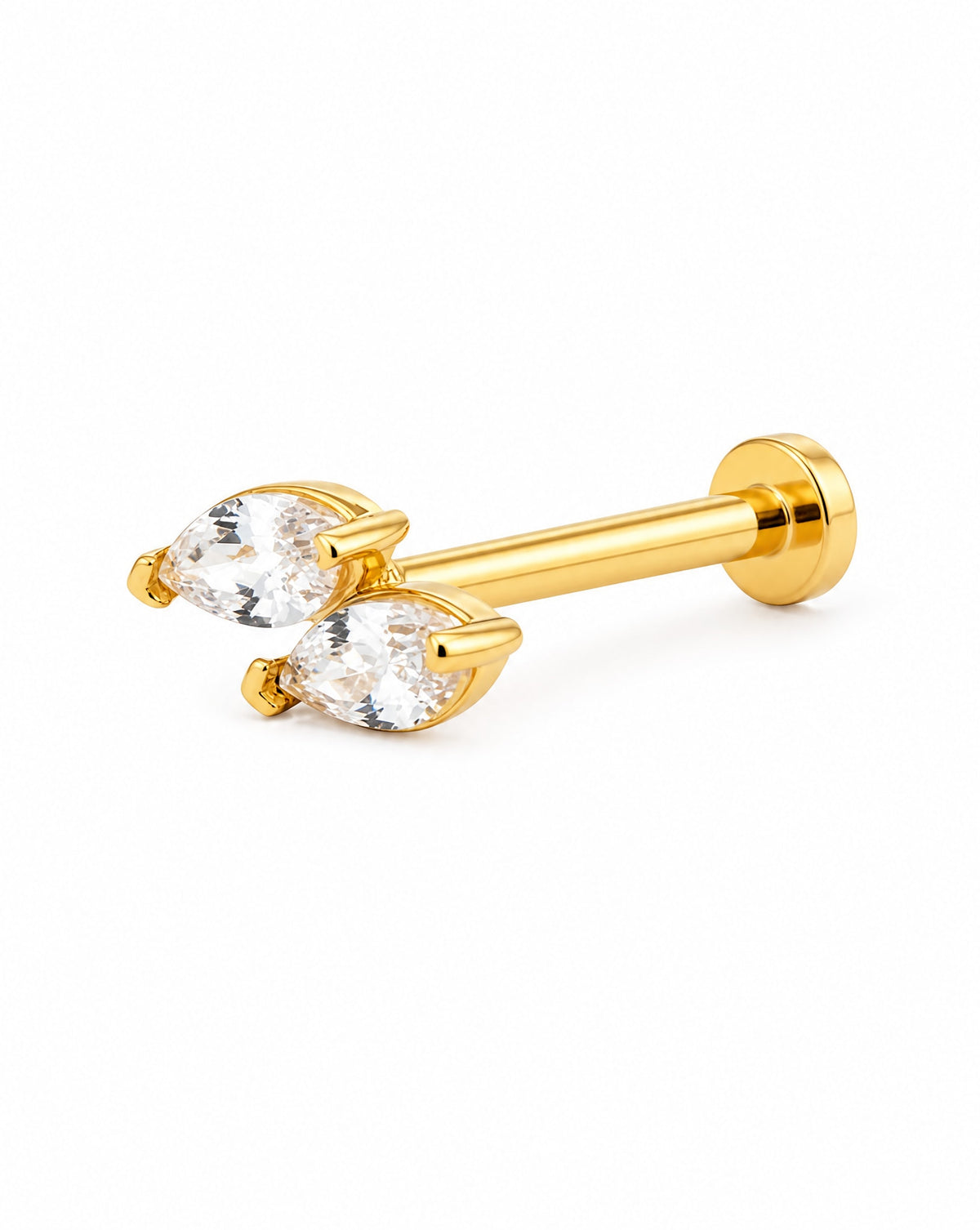 14K Yellow Gold Two CZ Marquise Cut Cartilage Earring
