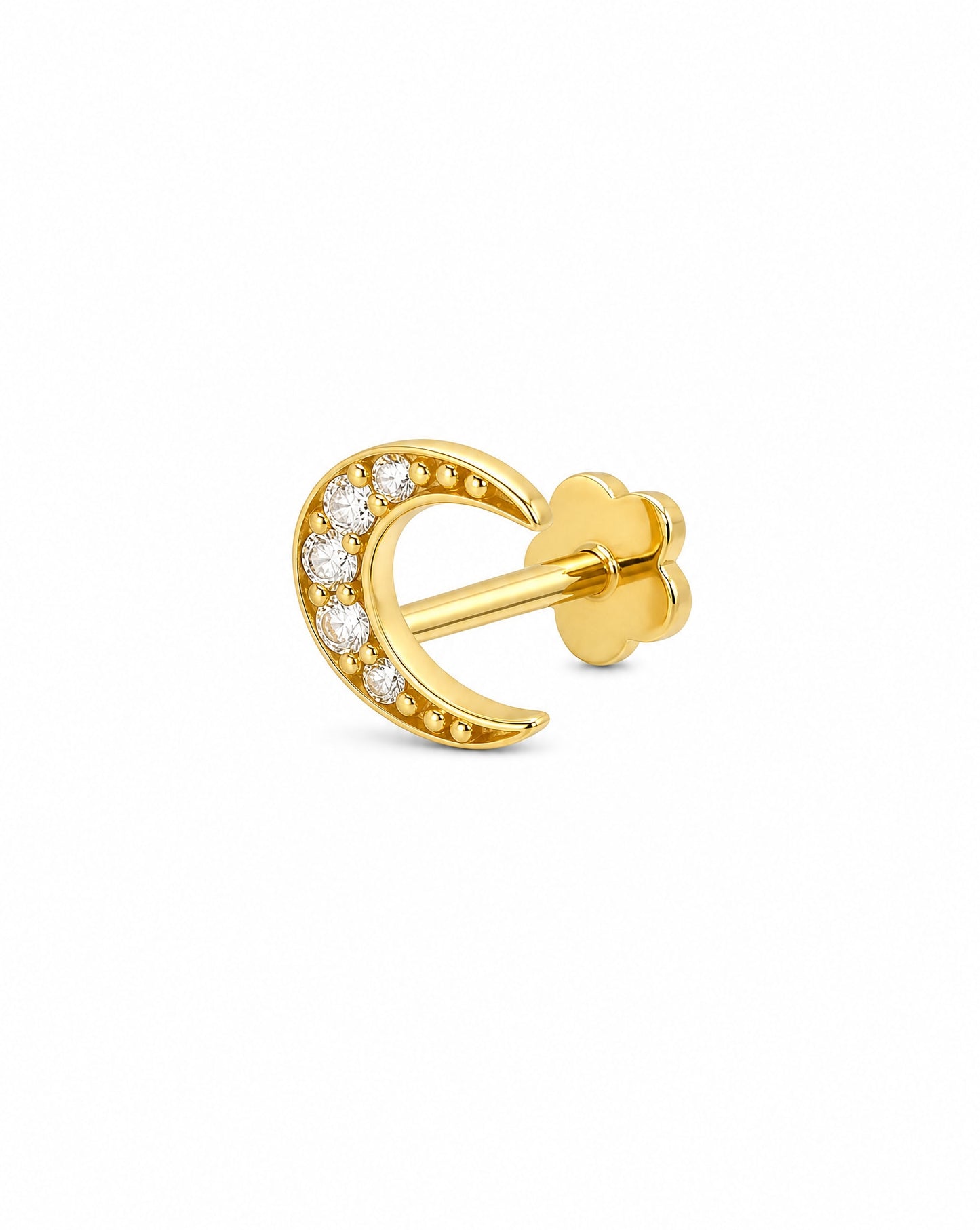14K Yellow Gold CZ Crecent Moon Cartilage Earring