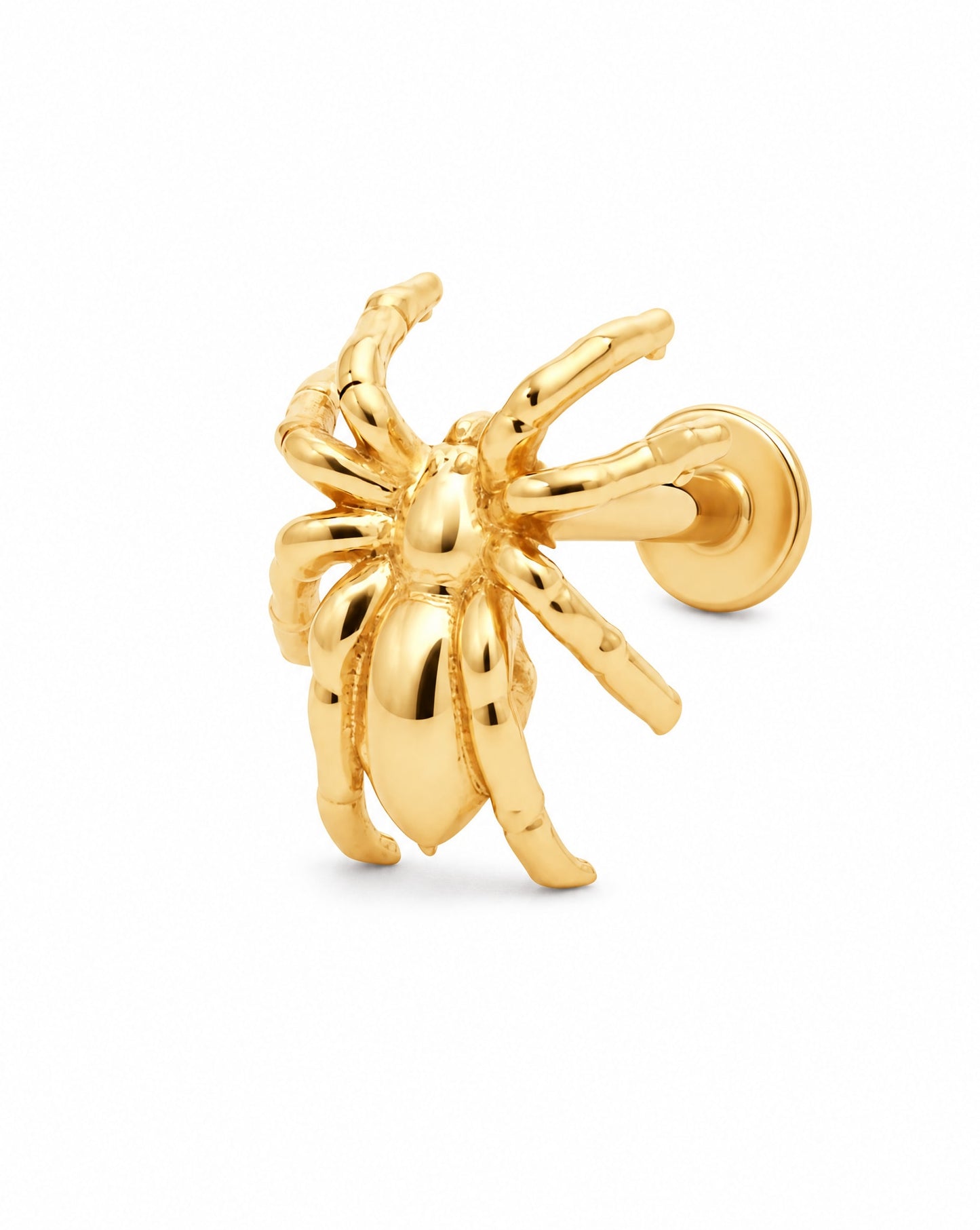 14K Yellow Gold 3D Spider Cartilage Earring