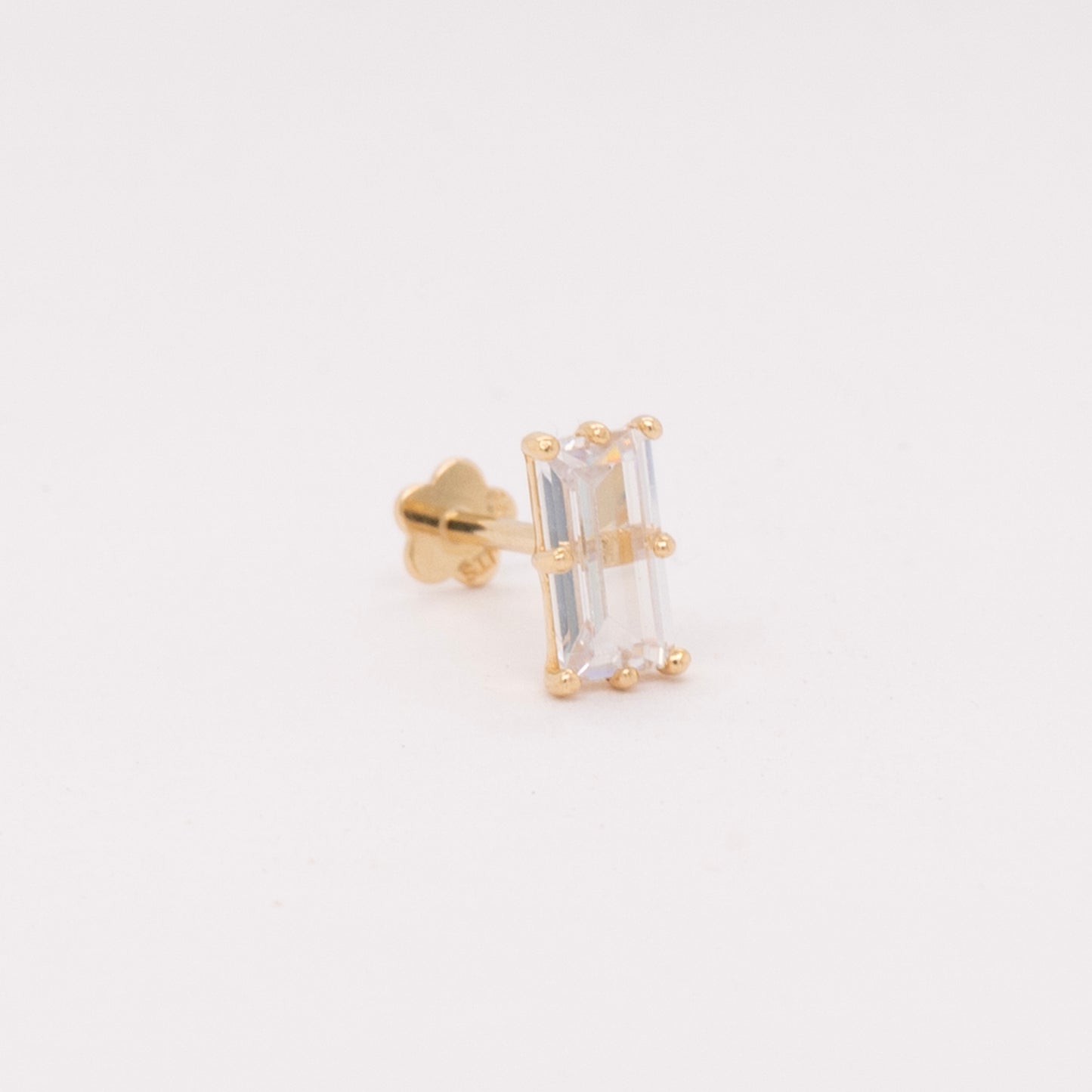 14K Yellow Gold CZ Baguette Solitaire Cartilage Barbell