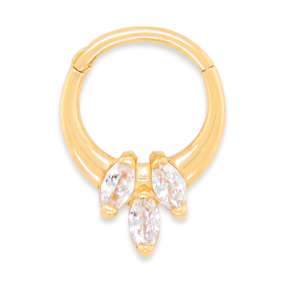 14K Yellow Gold 3 CZ Marquise Cartilage Hoop Earring