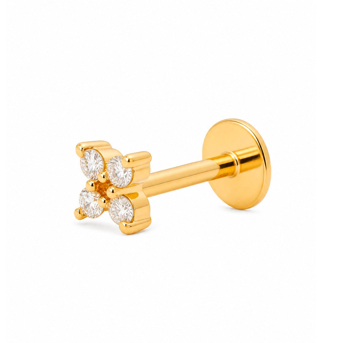 14K Yellow Gold Diamond Flower Cartilage Earring
