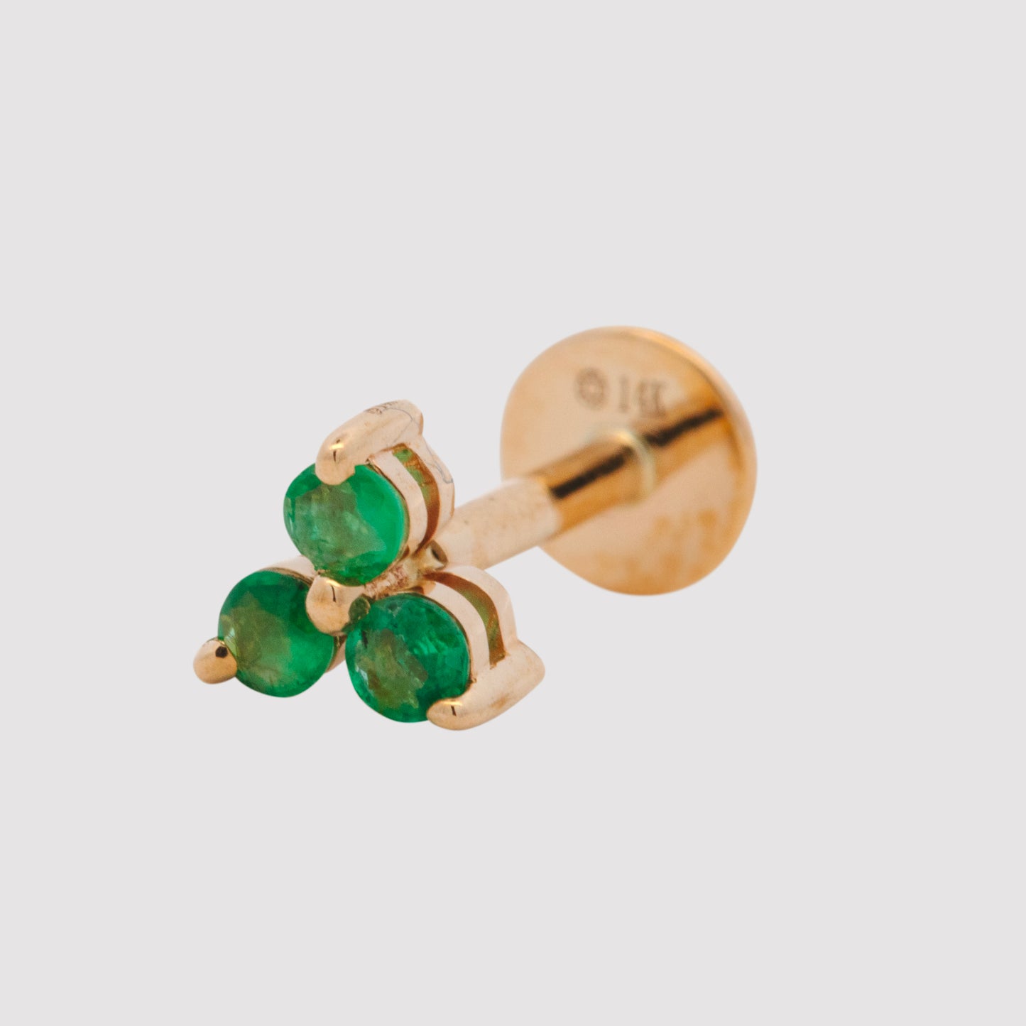 14K Yellow Gold 3 Emerald Stones Flower Cartilage Earring