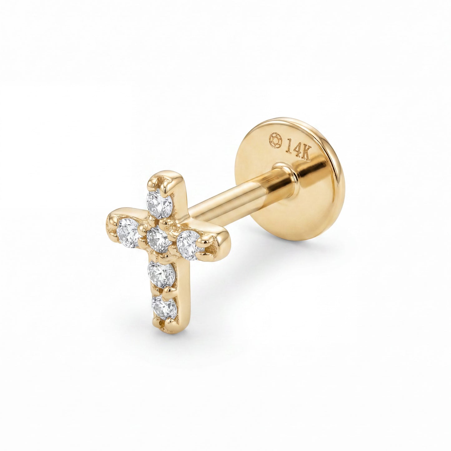 14K Yellow Gold Diamond Tiny Cross Cartilage Earring