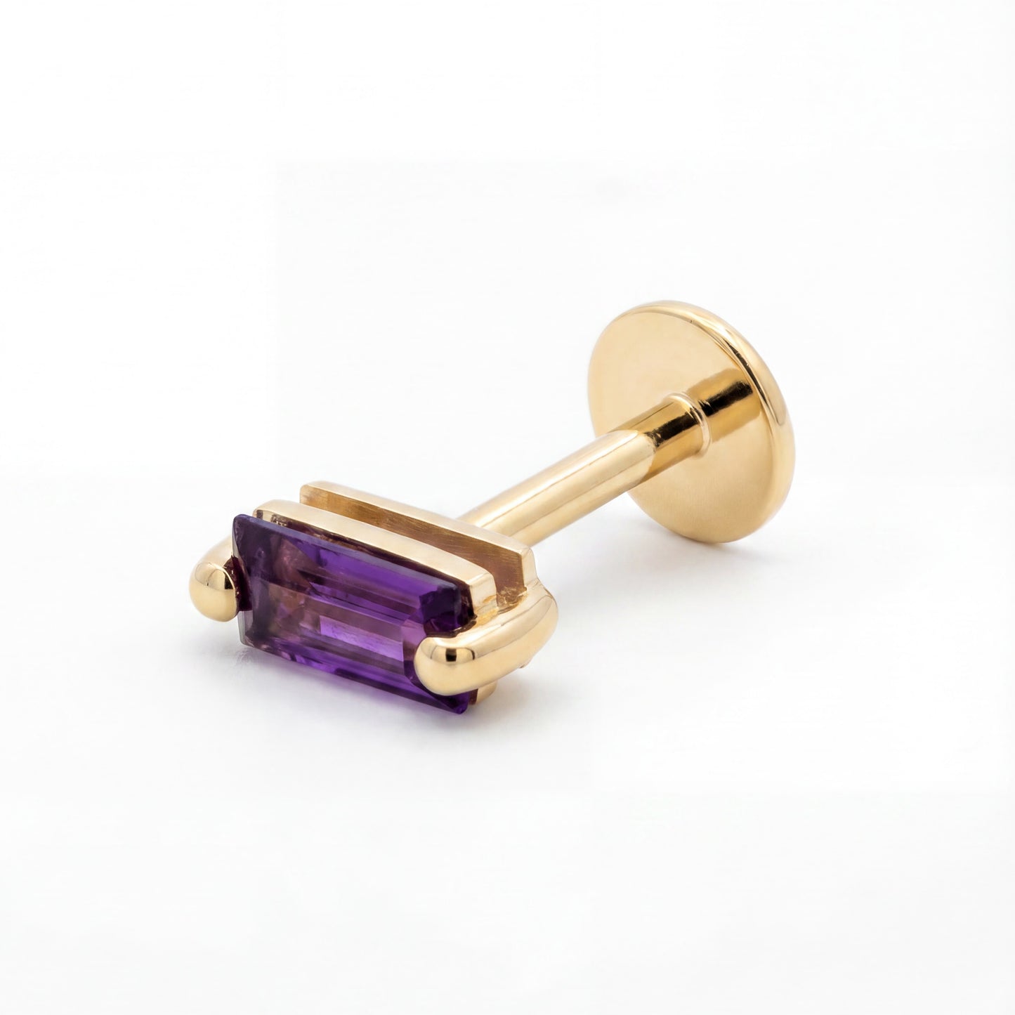 14K Yellow Gold Amethyst Baguette Stone Cartilage Earring