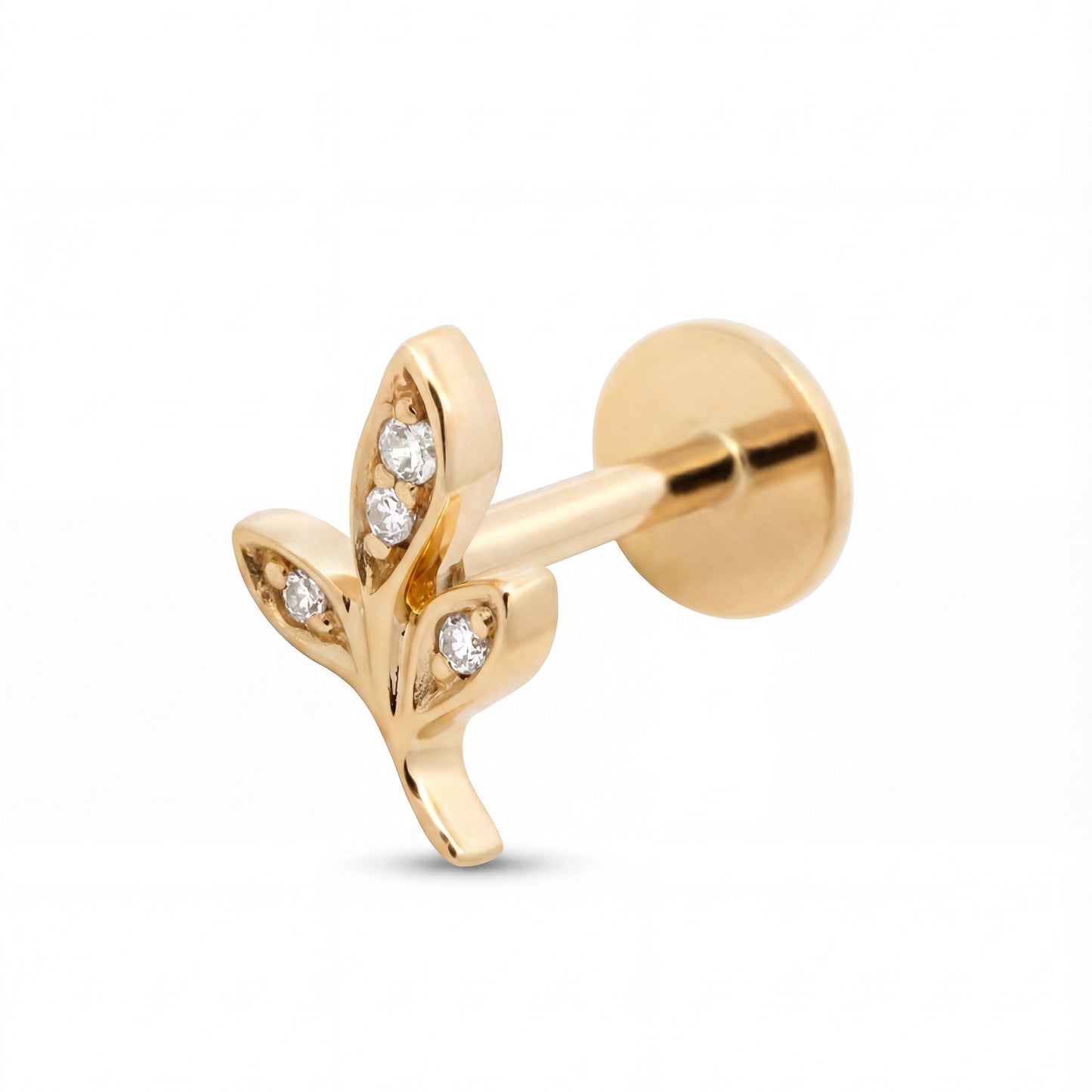14K Yellow Gold Diamond Leaf Cartilage Earring