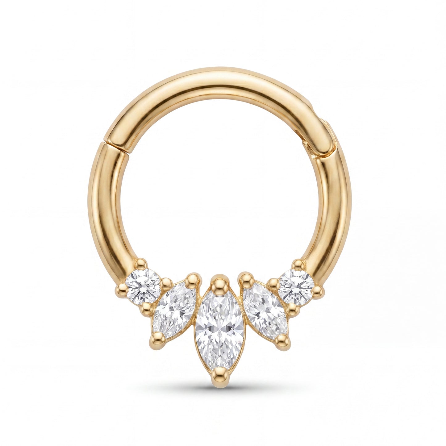 14K Yellow Gold 3 CZ Marquise & 2 Round Cz Cartilage Hoop Earring