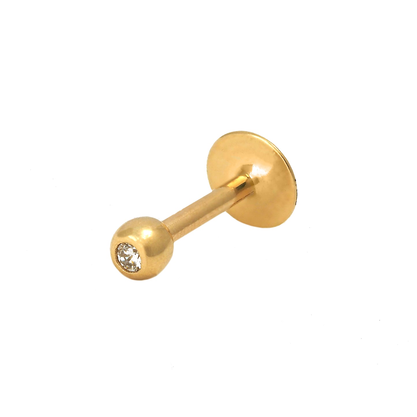 14K Yellow Gold Labret Stud with CZ Ball Chin Piercing