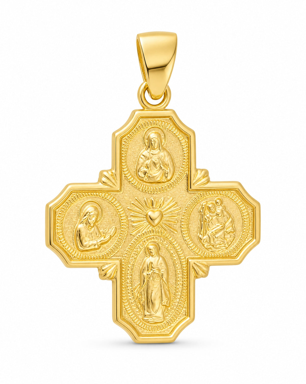 14K Yellow Gold Multi-Saints Cross Pendant