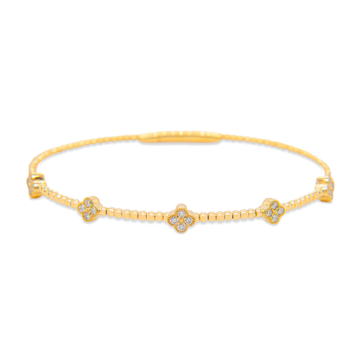 14K Yellow Gold 5 Clover Diamond Bangle Bracelet