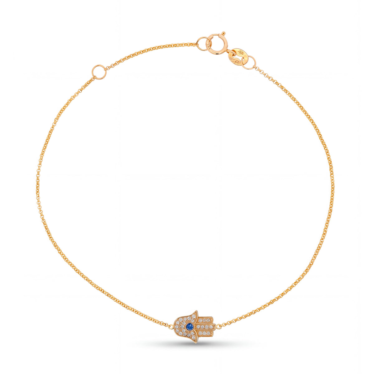 14K Yellow Gold Diamond & Blue Sapphire Hamsa Chain Bracelet