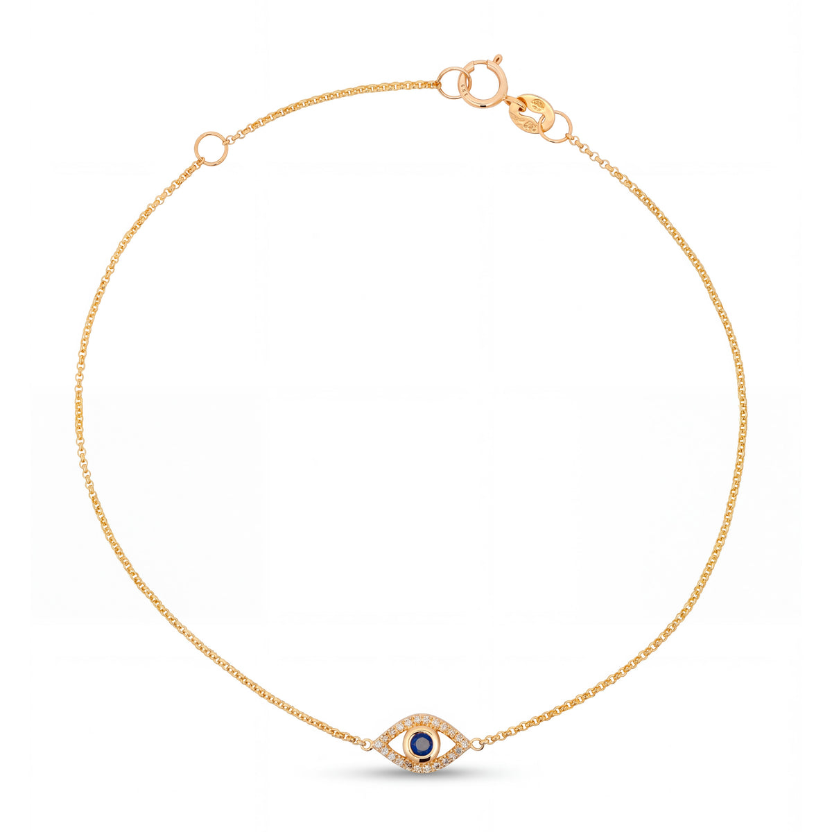 14K Yellow Gold Diamond and Blue Sapphire Evil Eye Bracelet