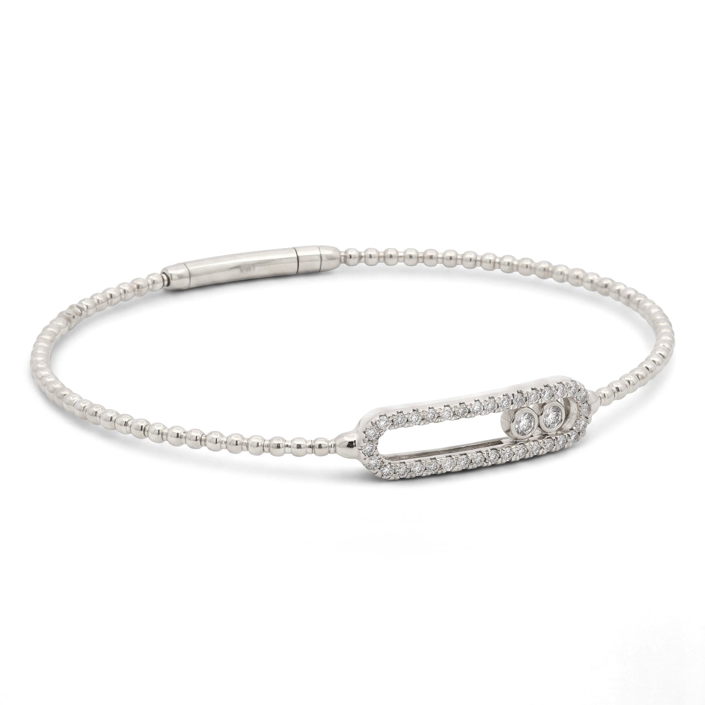 14K White Gold Floating Balls Diamond Bangle Bracelet