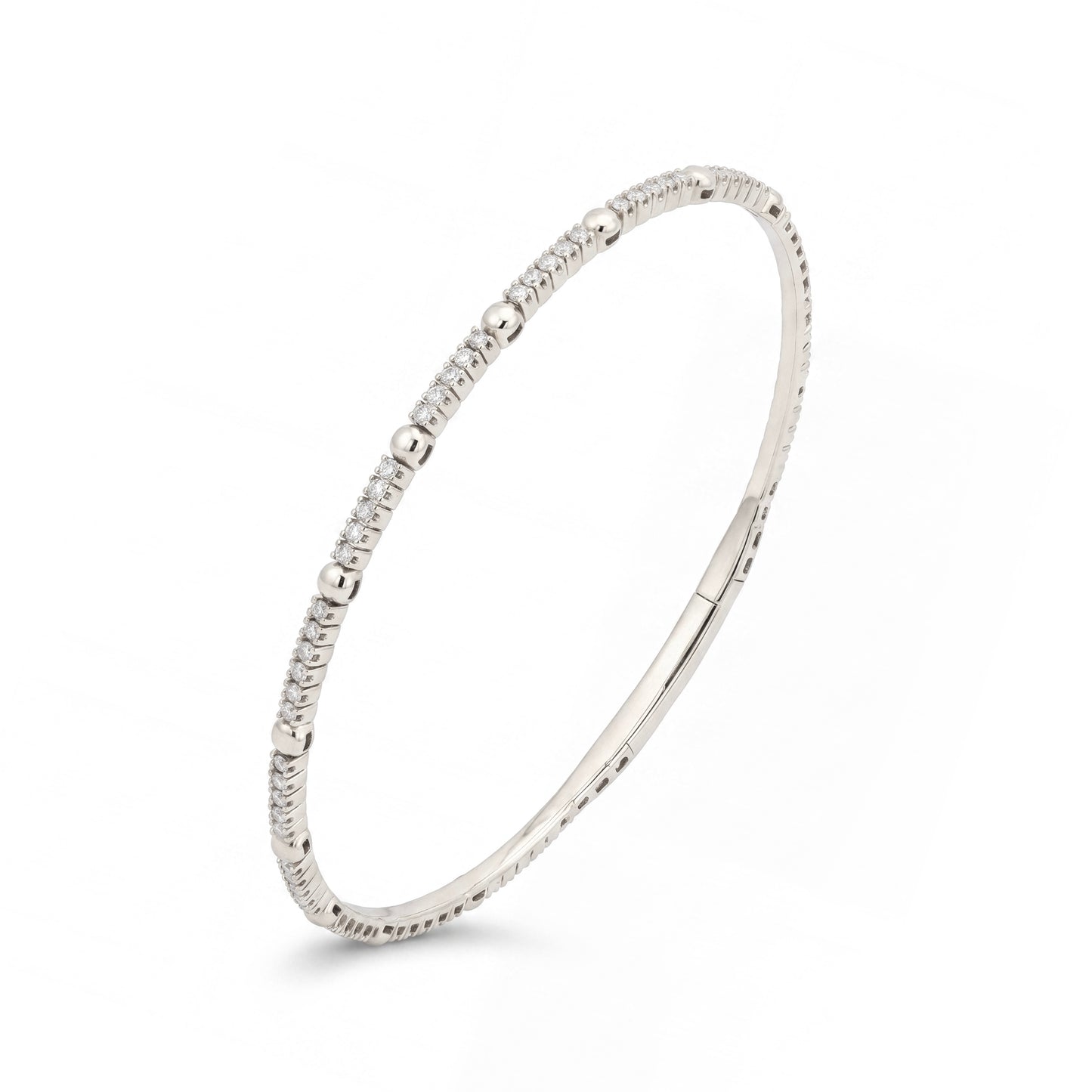 14K White Gold Beads and Diamonds Bangle Bracelet