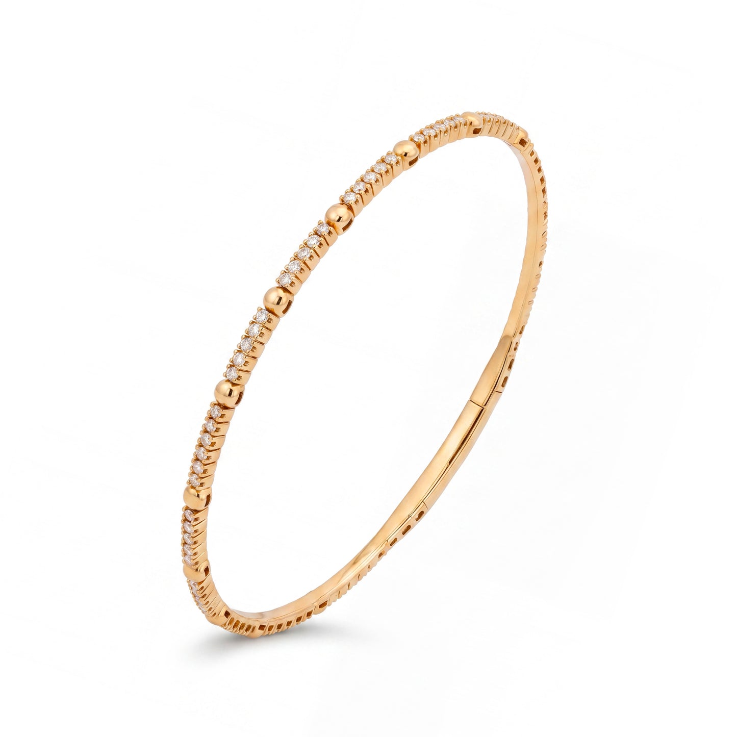 14K Yellow Gold Beads and Diamonds Bangle Bracelet