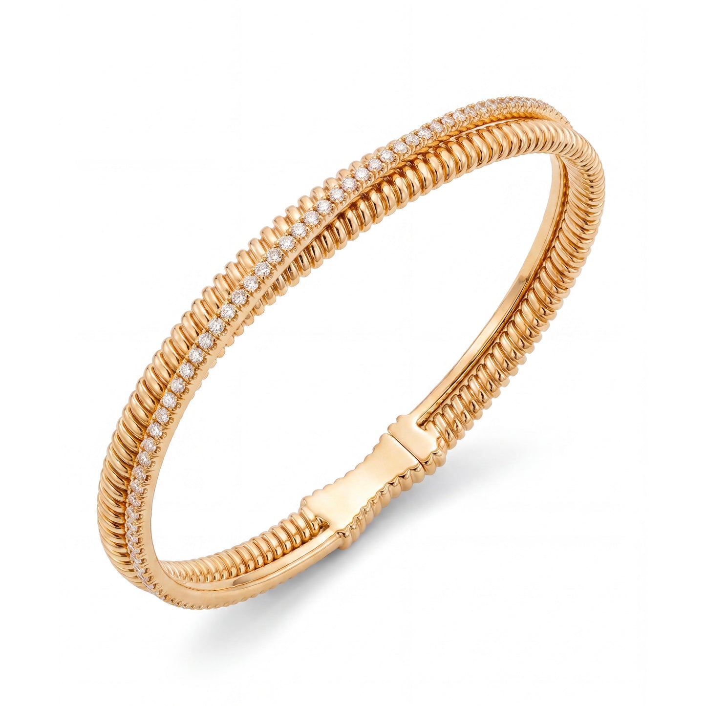14K Yellow Gold Criss Cross Diamond Bangle Bracelet