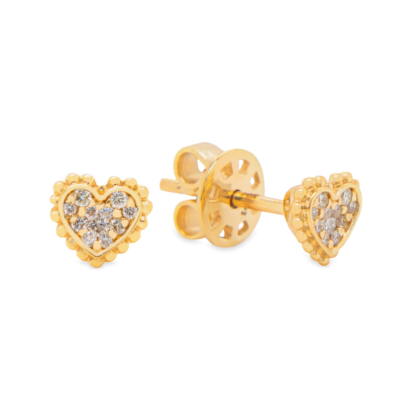 14K Yellow Gold Diamond Heart Stud Earrings
