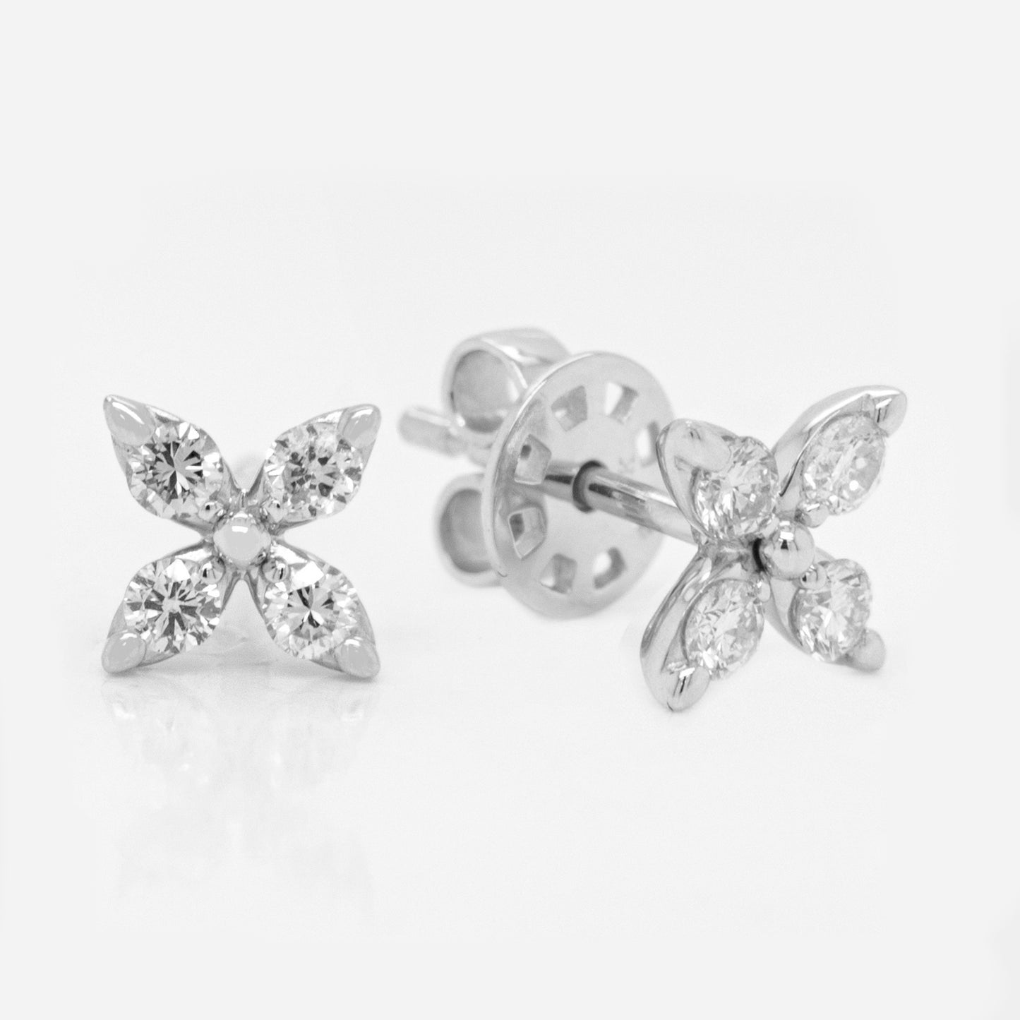 14K White Gold Medium Diamond Marquise Cluster Screwback Earrings