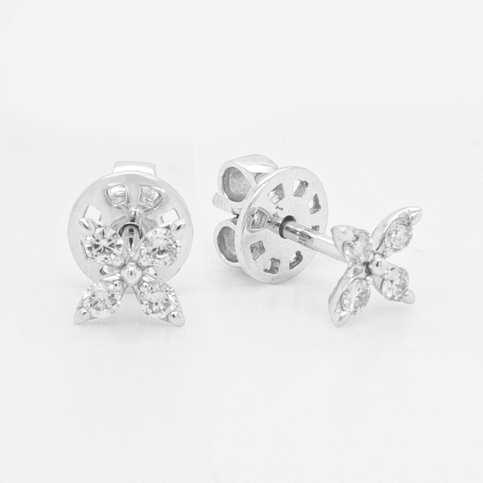 14K White Gold Small Diamond Marquise Cluster Screwback Earrings