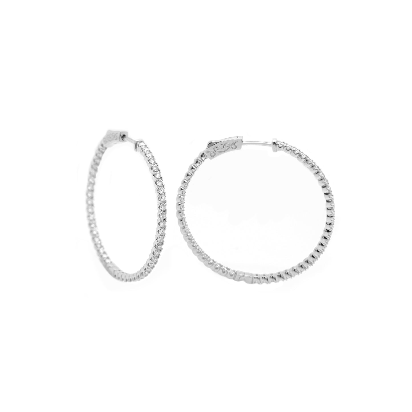 14K White Gold Small Diamond Inside-Out Hoop Earrings