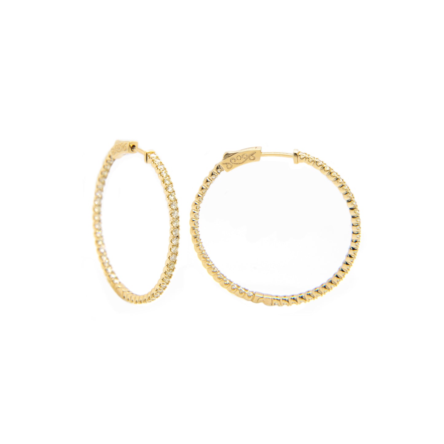 14K Yellow Gold Small Diamond Inside-Out Hoop Earrings