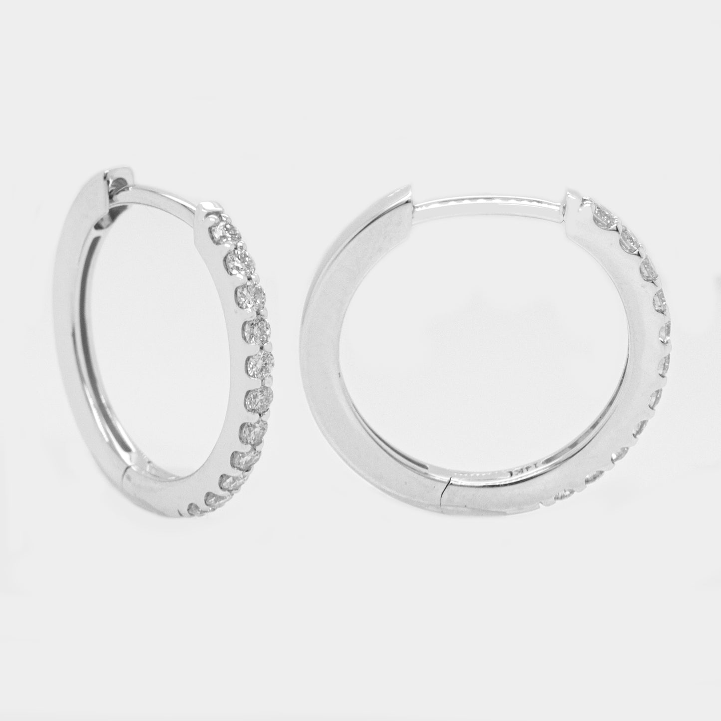 14K White Gold Medium Diamond Huggie Earrings