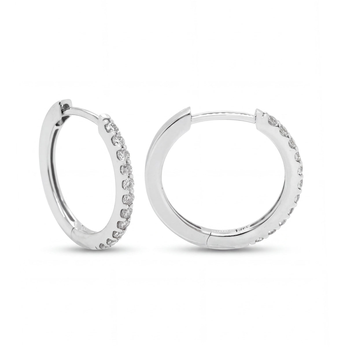 14K White Gold Medium Diamond Huggie Earrings