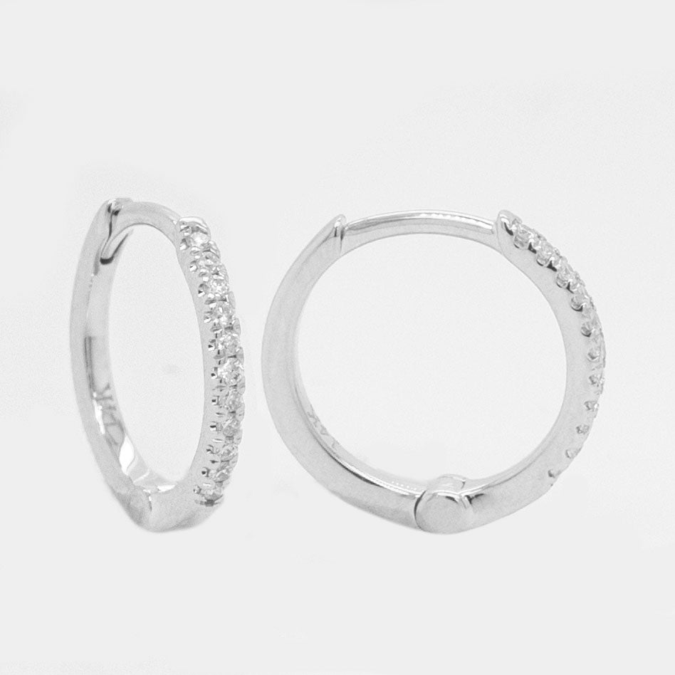 14K White Gold Diamond Huggie Earrings