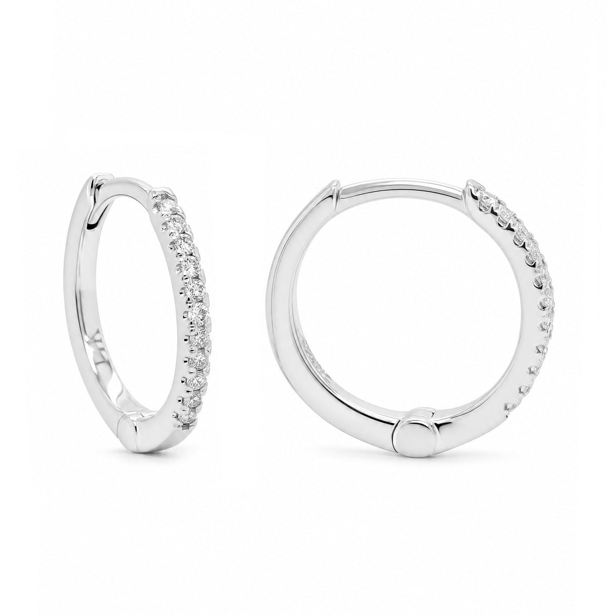 14K White Gold Diamond Huggie Earrings