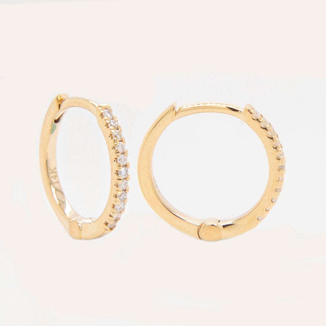 14K Yellow Gold Diamond Huggie Earrings