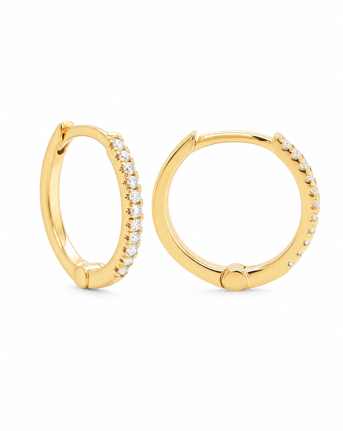 14K Yellow Gold Diamond Huggie Earrings