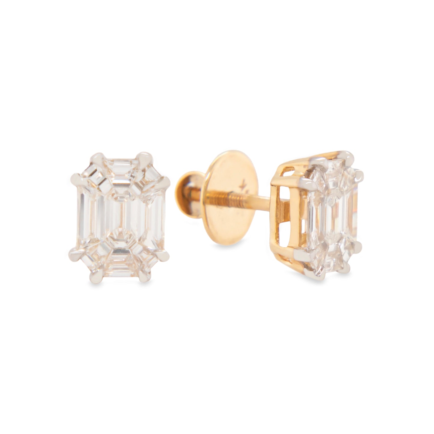 14K Yellow Gold Emerald Cut Diamond Screwback Earrings