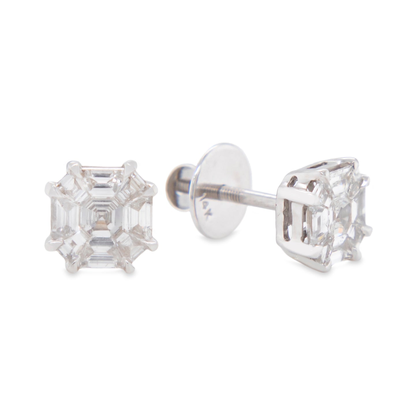 14K White Gold Princess Cut Diamond Screwback Earrings